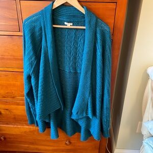 Sonoma Teal Open-Front Waterfall Cardigan 2X